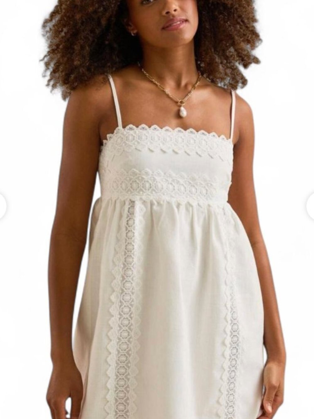 Altar'd State White Babydoll Mini Dress Size Small Lace Accents